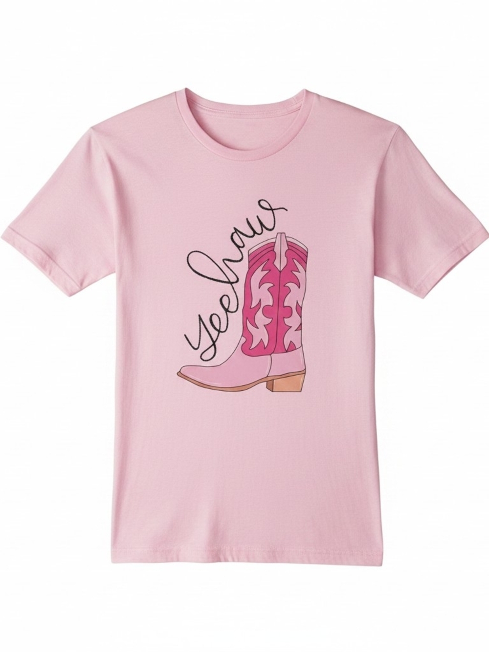 Bella Canvas Graphic T-Shirt “Yeehaw” Pink Cowboy Boot Tee Womens Large Western